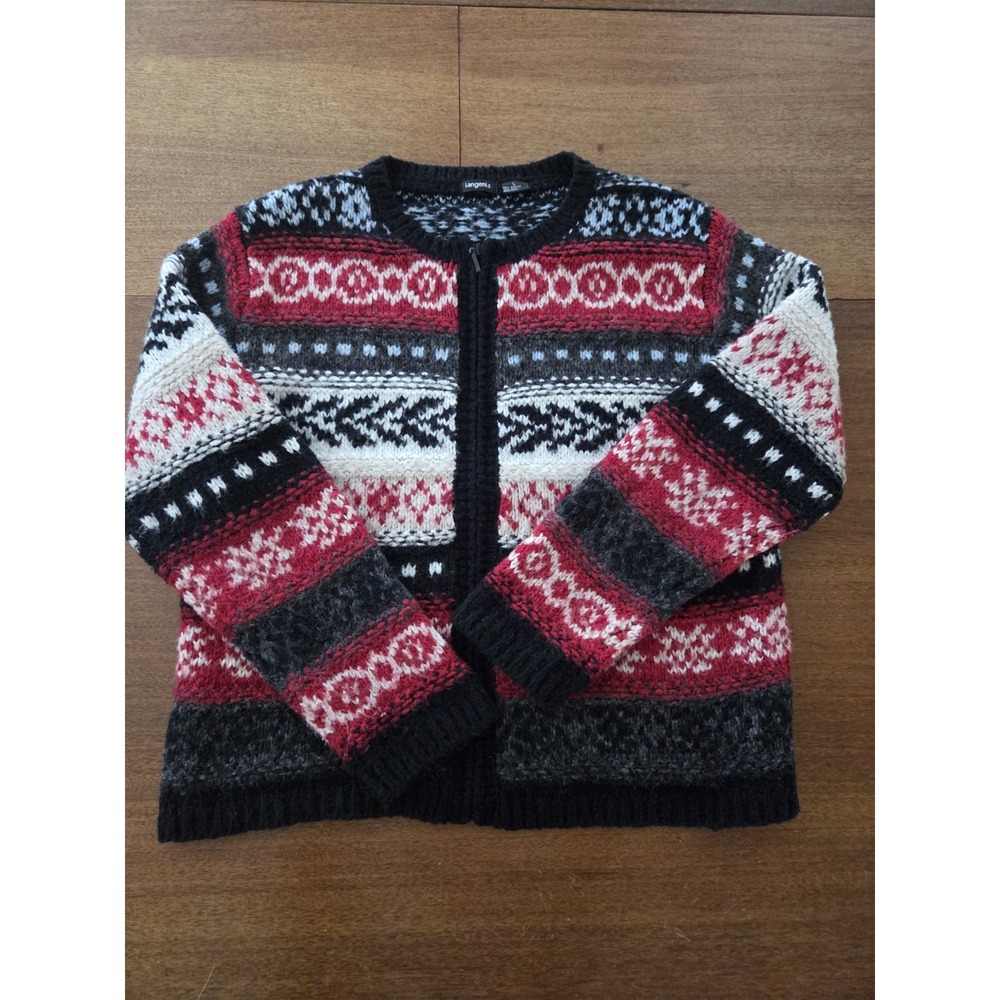 Vtg Y2k Tangents Full Zip Wool Blend Sweater‎ Women's Lg Lagenlook Long Sleeve